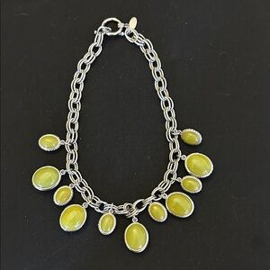 Ann Taylor Silver Tone Necklace with Green Accents